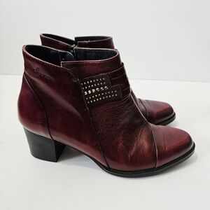 Dorking by Fluchos Red Leather Ankle Boots Size 37 US 7 Heeled Booties